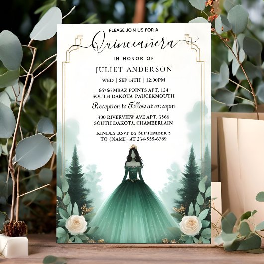 Für Bäume Gold Mint Glam Emerald Green Quinceanera Einladung