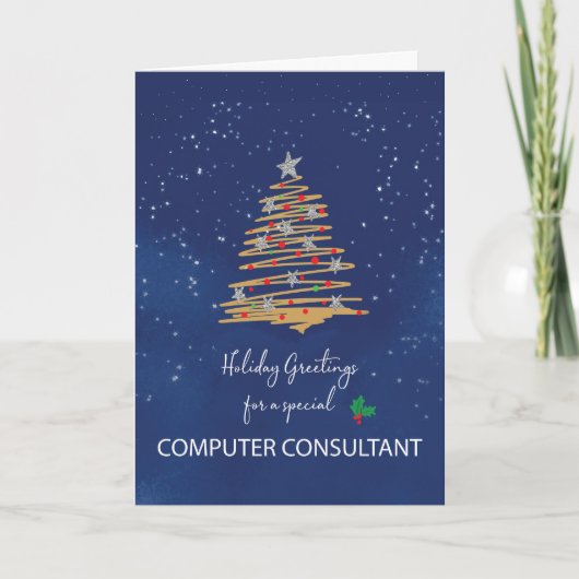Für Computer Consultant Weihnachtsbaum auf Marine Karte (Vorderseite)