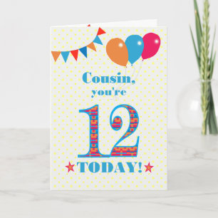 Für Cousin 12. Geburtstag Bunting Balloons Card Karte