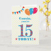 Für Cousin 15. Geburtstag Bunting Balloons Card Karte (Gelbe Blume)