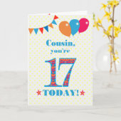 Für Cousin 17. Geburtstag Bunting Balloons Card Karte (Gelbe Blume)