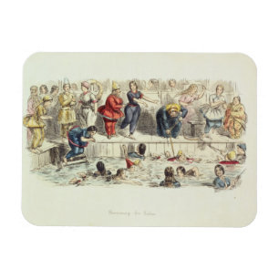 Für Damen schwimmen, 1844 (litho) Magnet