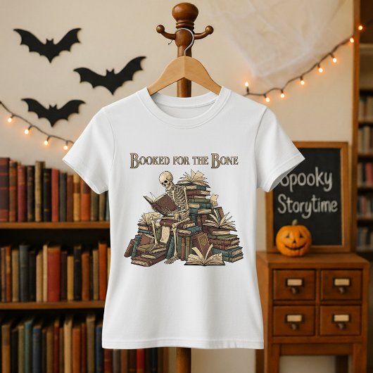 Für das Knochenlehrer Halloween-Skelett gebucht T-Shirt