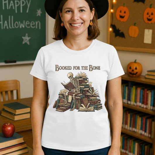 Für das Knochenlehrer Halloween-Skelett gebucht T-Shirt