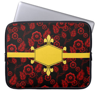 Fur de lis, Gold, rote Blüten, Initialen/Name hinz Laptopschutzhülle