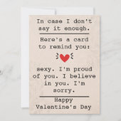 "Für den Fall, dass ich es nicht genug sage" Valen Einladung (Vorderseite)