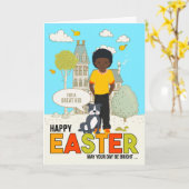 für den jungen Afrikanischen Jungkinder - Ostern Karte (Gelbe Blume)