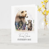 Für den Sohn am Vatertag. Aquarellbären Karte (Gelbe Blume)