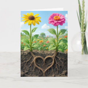 Für Dich Gänseblümchen und Zinnien Herz Karte