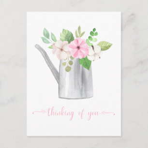 Für Dich gedacht Rosa Weiße Blumen in Gießkanne Postkarte