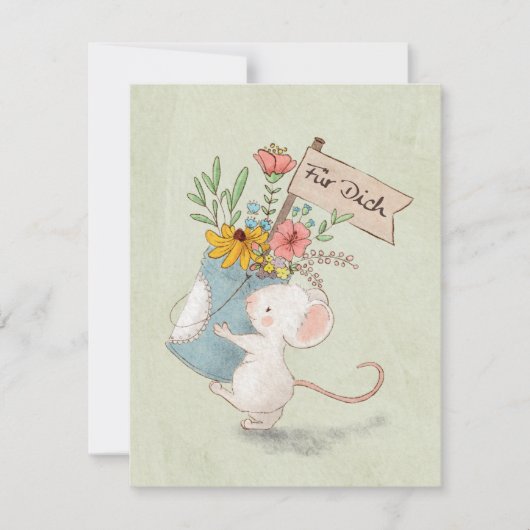 für dich Maus mit Blumenstrauß Mitteilungskarte (Vorderseite)