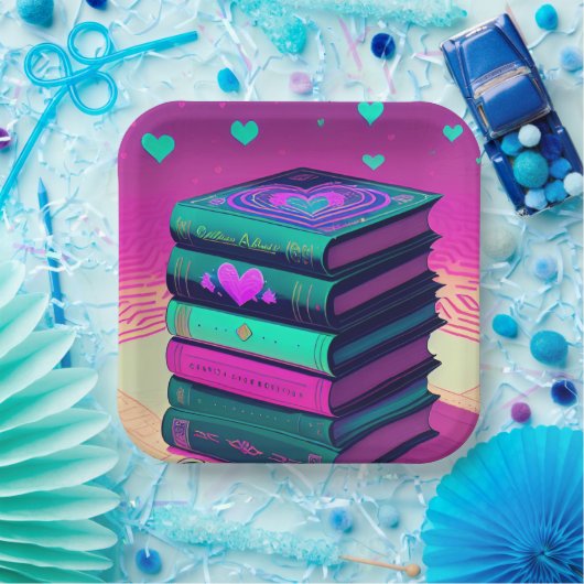Für die Liebe der Bücher rosa Platz Pappteller (Party)