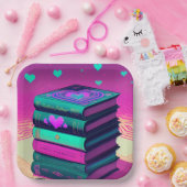 Für die Liebe der Bücher rosa Platz Pappteller (Party)