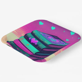 Für die Liebe der Bücher rosa Platz Pappteller