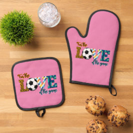Für die Liebe der Game Soccer Mama Leopard Ofenhandschuh & Topflappen-Set