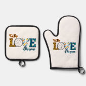 Für die Liebe des Spielvolleyball Mama Leopard Ofenhandschuh & Topflappen-Set (Vorderseite)