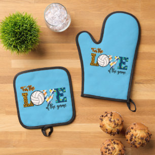 Für die Liebe des Spielvolleyball Mama Leopard Ofenhandschuh & Topflappen-Set