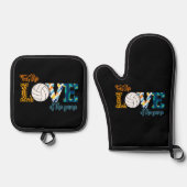 Für die Liebe des Spielvolleyball Mama Leopard Ofenhandschuh & Topflappen-Set (Vorderseite)