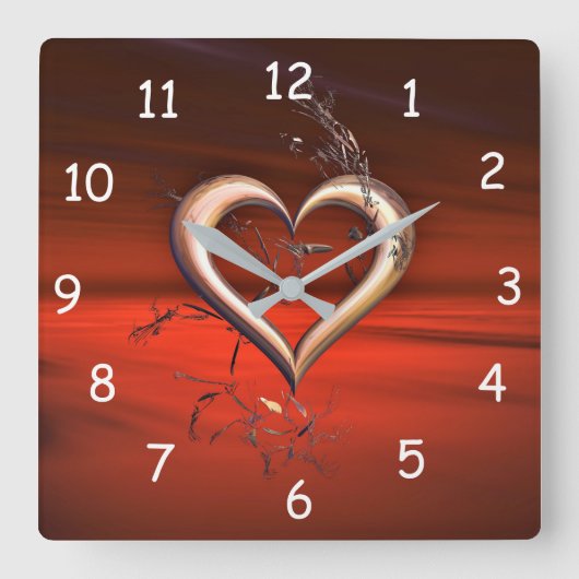 Für die Liebe Rot Quadratische Wanduhr (Vorderseite)
