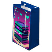 Für die Liebe von Büchern rosa und Aquamarin Kleine Geschenktüte (Rückseite Schrägansicht)