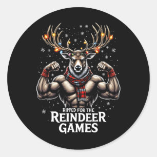 Für die Spiele gerissen Funny Christmas Gym Workou Runder Aufkleber