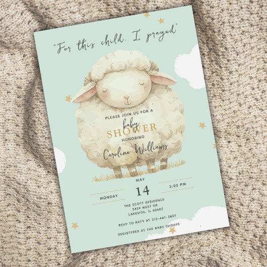 Für dieses Kind betete ich Foto Grünes Lamm Religi Einladung