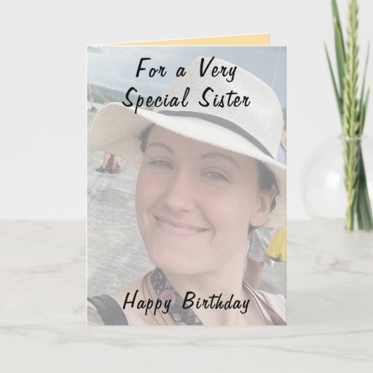 Für eine ganz besondere Schwester Foto brauner Geb Karte (Vorderseite)