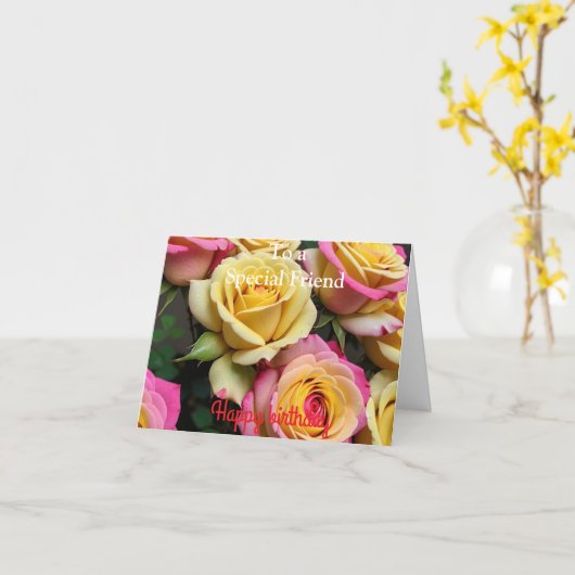 Für einen besonderen Freund rosa gelbe Rosen Gebur Karte (Gelbe Blume)
