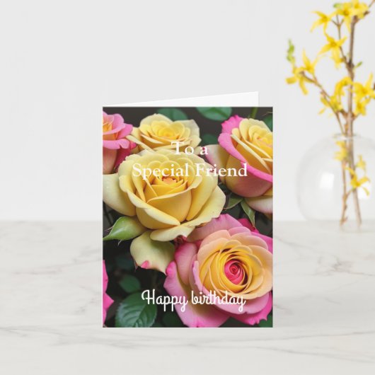Für einen besonderen Freund rosa gelbe Rosen Gebur Karte (Gelbe Blume)