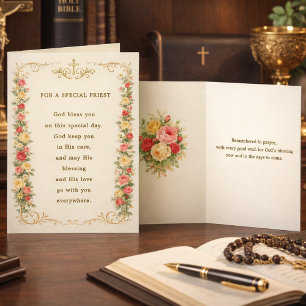 Für einen besonderen Priester Gott segne dich Flor Feiertagskarte