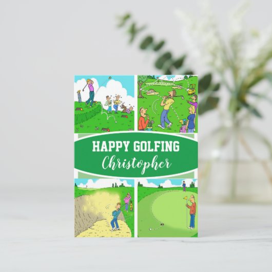 Für einen Golfer oder Golf Player Glückliche Golfb Postkarte (Stehend Vorderseite)