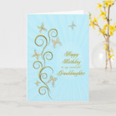 Für Enkeltochter, goldene Schmetterlinge am Geburt Karte (Gelbe Blume)