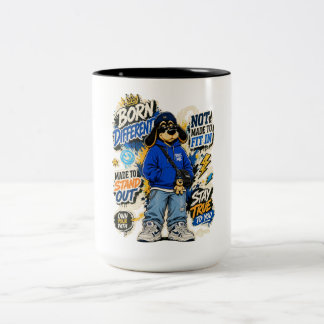 Für erschöpfte Erwachsene lustiges T-Shirt 'Gebore Zweifarbige Tasse