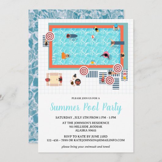Für Erwachsene Sommerpool Party Einladung (Vorne/Hinten)