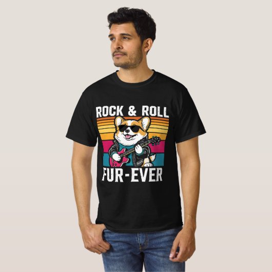 Fur-Ever Rock & Roll With A Rockin Corgi T-Shirt (Vorne ganz)