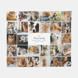 Fur Family Benutzerdefinierter Text 28-Foto-Collag Fleecedecke