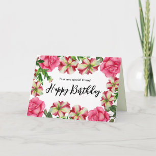 Für Freunde am Geburtstag Wasserfarbe Pink Blume Karte