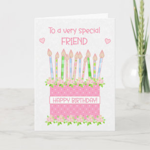 Für Friend Birthday Cake Hearts and Rose Card Karte