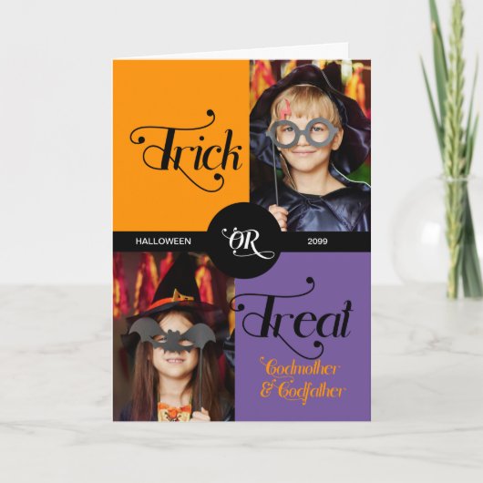 für Godelelterntrick oder Treat 2 Foto Halloween Karte (Vorderseite)