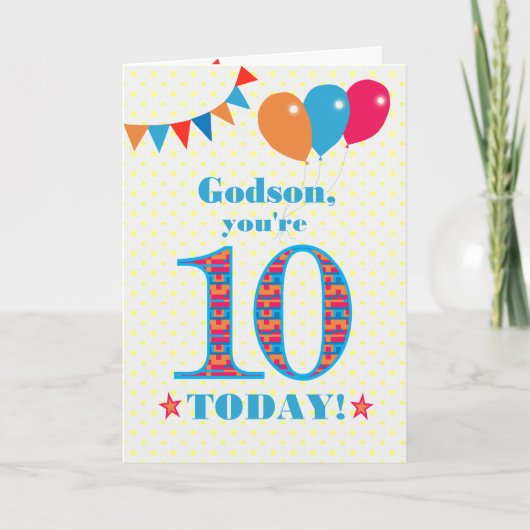 Für Godson 10. Geburtstagsbussballoons Card Karte (Vorderseite)