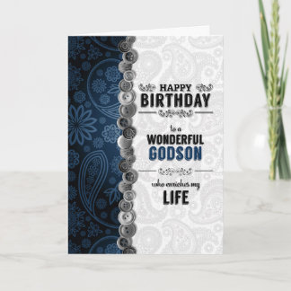 für Godson's Birthday Blue Paisley mit Buttons Karte