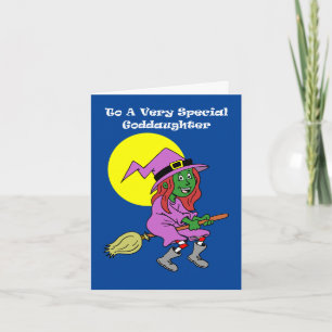 Für Godtochter Niedlicher Cartoon HexenHalloween Feiertagskarte