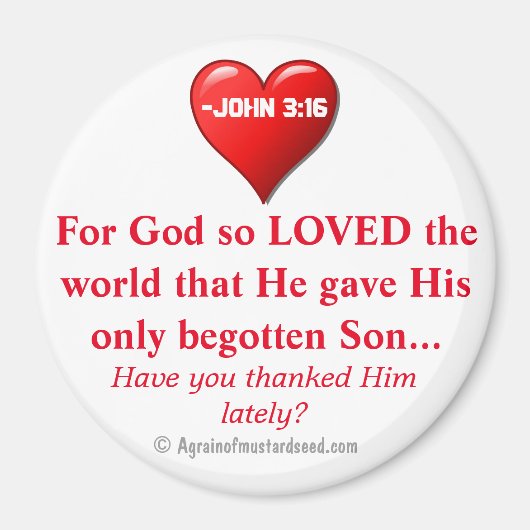 Für Gott so liebte die Welt Johannes 3:16 Magnet (Vorne)