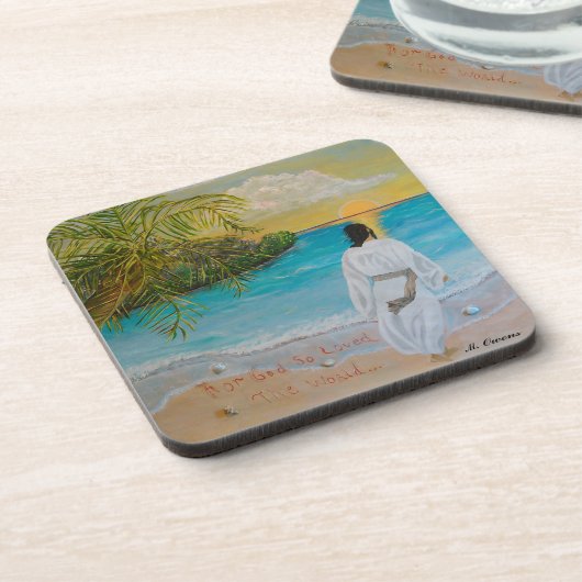 "Für Gott so liebte die Welt" Trinkküste Getränkeuntersetzer (Linke Seite)