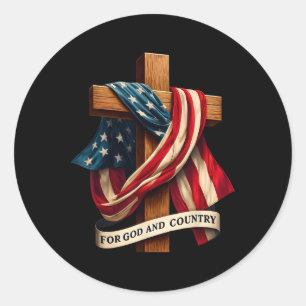 Für Gott und Land Kreuz Christliche Patriotik Jesu Runder Aufkleber