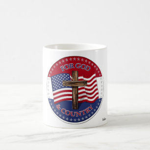 Für Gott und Land - Kreuz mit 50 Sternen US-Flagge Kaffeetasse