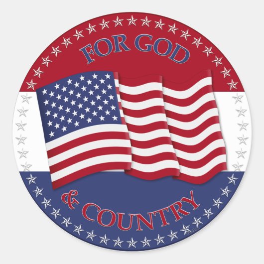 Für Gott und Land mit US-Flagge Runder Aufkleber (Vorderseite)