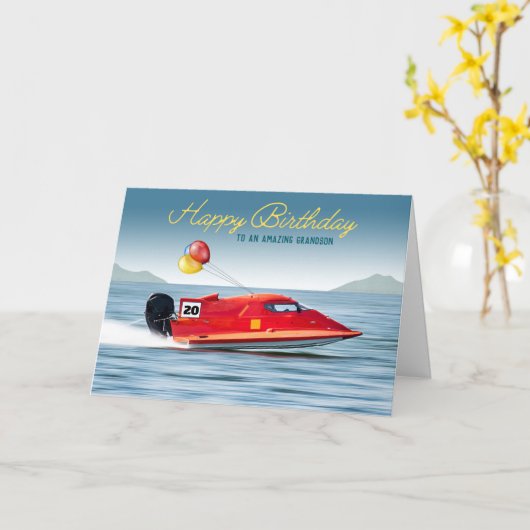 Für Grandson 20. Geburtstag Hochleistungsboot Karte (Gelbe Blume)