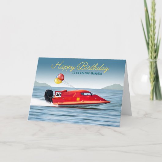 Für Grandson 30. Geburtstag Hochleistungsboot Karte (Vorderseite)