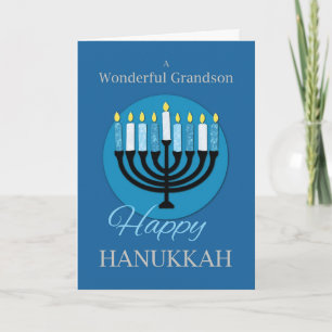 Für Grandson Hanukkah Menorah auf Dunkelblau Karte